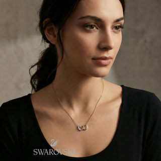 Swarovski® Kristalli Çift Kalp Altın Kaplama Çelik Kolye