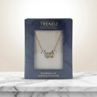 Swarovski® Kristalli Çift Kalp Altın Kaplama Çelik Kolye